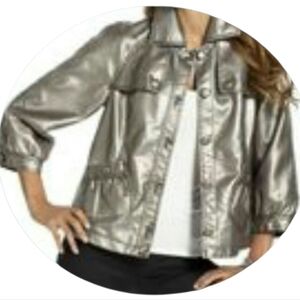 Metallic Vegan Leather Womens Button Down Jacket Size 2X Gun Metal In Color NWOT